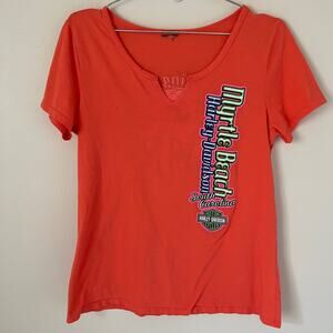 Harley-Davidson Myrtle Beach South Carolina Orange Coral T-Shirt Size Medium